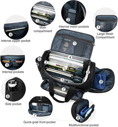 Underseat Carry On Luggage Lightweight Travel Tote Weekender Bag Overnight Duffle for Trip, Travel Essentials Personal Item Travel Bag for Women and Men,Black