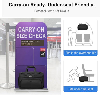 Underseat Carry On Luggage Lightweight Travel Tote Weekender Bag Overnight Duffle for Trip, Travel Essentials Personal Item Travel Bag for Women and Men,Black