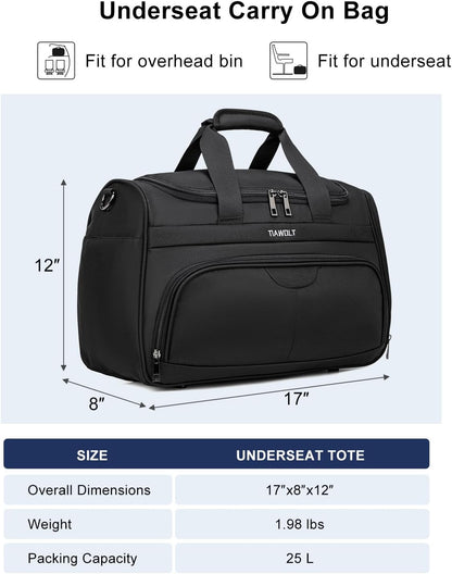 Underseat Carry On Luggage Lightweight Travel Tote Weekender Bag Overnight Duffle for Trip, Travel Essentials Personal Item Travel Bag for Women and Men,Black