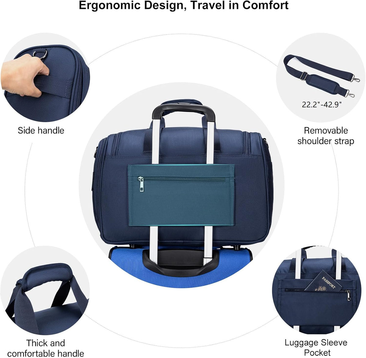 Underseat Carry On Luggage Lightweight Travel Tote Weekender Bag Overnight Duffle for Trip, Travel Essentials Personal Item Travel Bag for Women and Men,Black