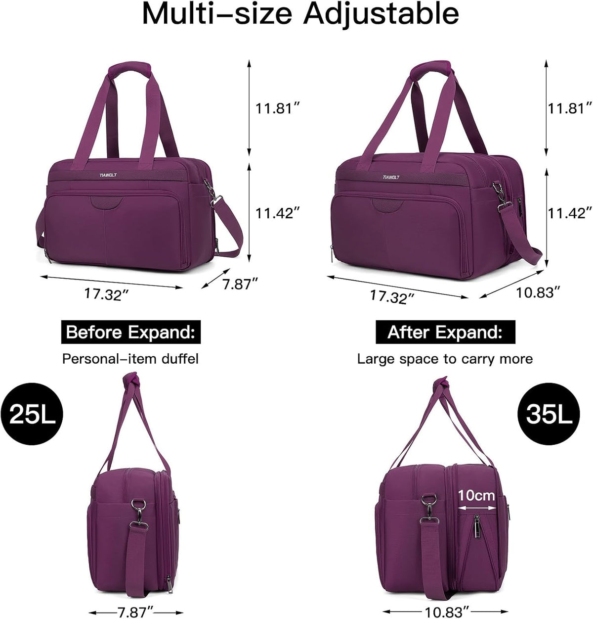 Underseat Carry On Luggage Lightweight Travel Tote Weekender Bag Overnight Duffle for Trip, Travel Essentials Personal Item Travel Bag for Women and Men,Black