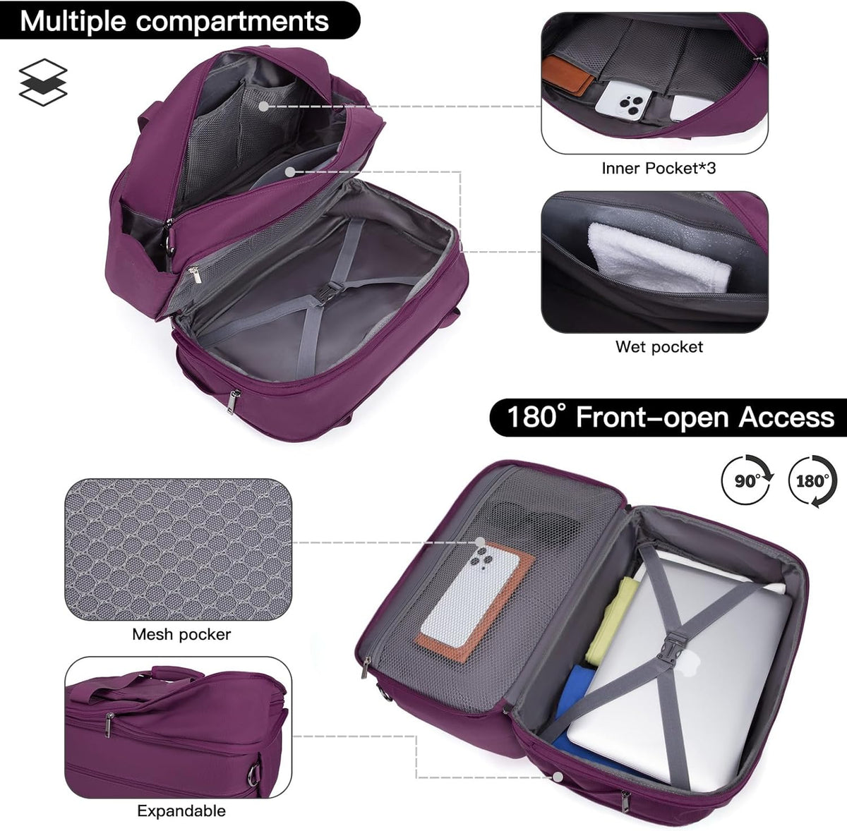 Underseat Carry On Luggage Lightweight Travel Tote Weekender Bag Overnight Duffle for Trip, Travel Essentials Personal Item Travel Bag for Women and Men,Black