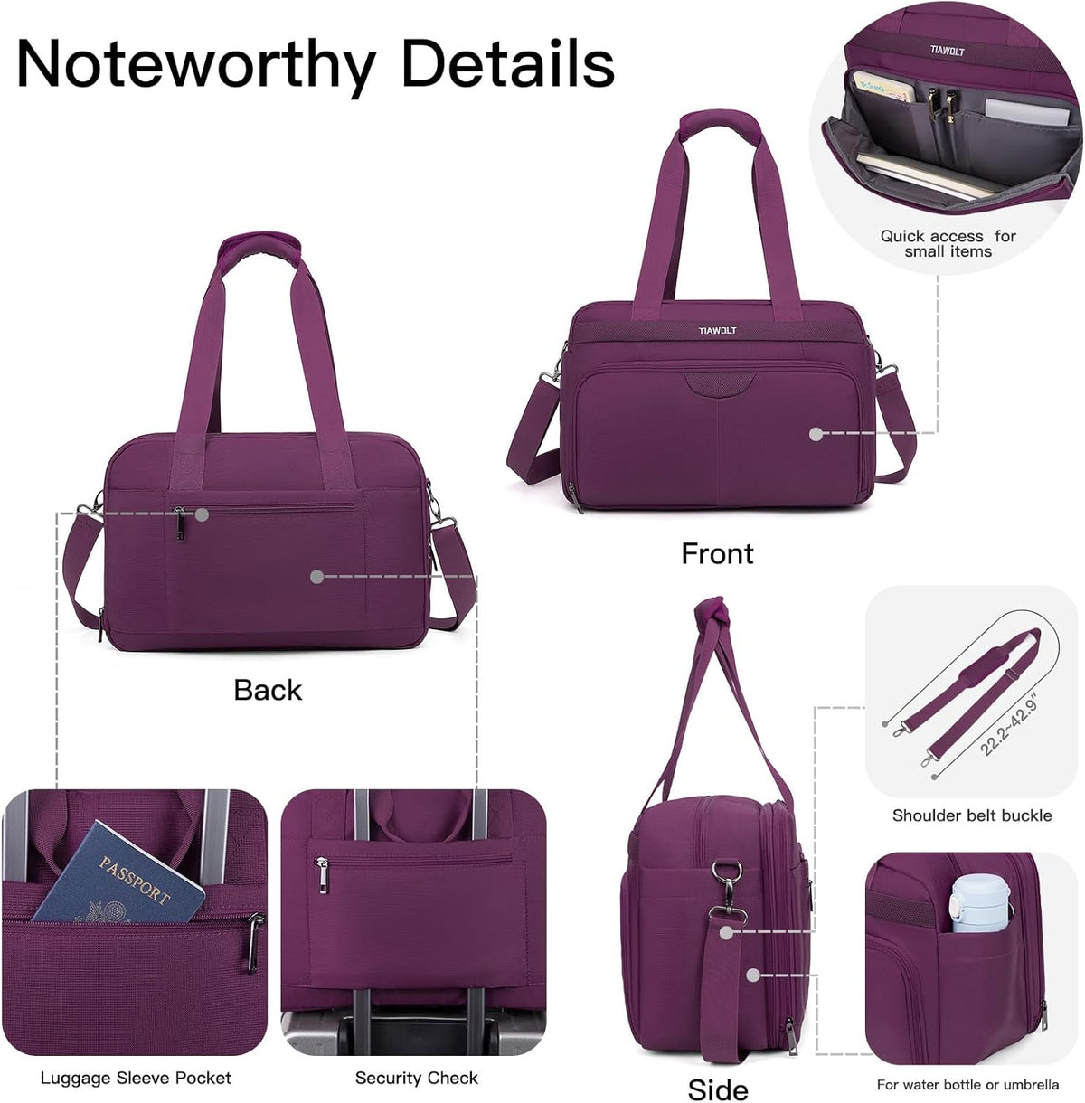 Underseat Carry On Luggage Lightweight Travel Tote Weekender Bag Overnight Duffle for Trip, Travel Essentials Personal Item Travel Bag for Women and Men,Black