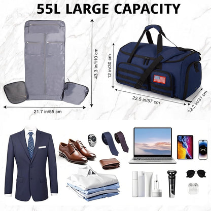 Duffle Bag for Men,Tactical Duffle Bags for Travel,55L Large Capacity Convertible Garment Bag With Shoes Compartment, Multi-functional Gym Bags Suit Bag for Traveling Workout Business Trip
