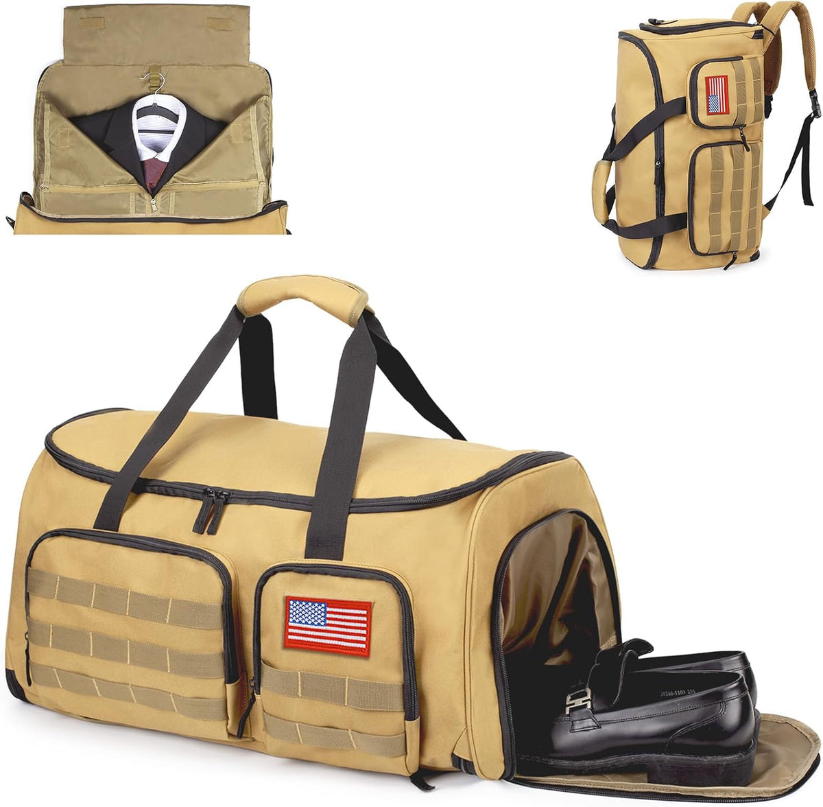 Duffle Bag for Men,Tactical Duffle Bags for Travel,55L Large Capacity Convertible Garment Bag With Shoes Compartment, Multi-functional Gym Bags Suit Bag for Traveling Workout Business Trip