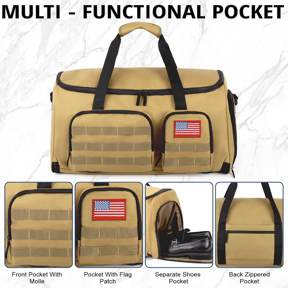 Duffle Bag for Men,Tactical Duffle Bags for Travel,55L Large Capacity Convertible Garment Bag With Shoes Compartment, Multi-functional Gym Bags Suit Bag for Traveling Workout Business Trip