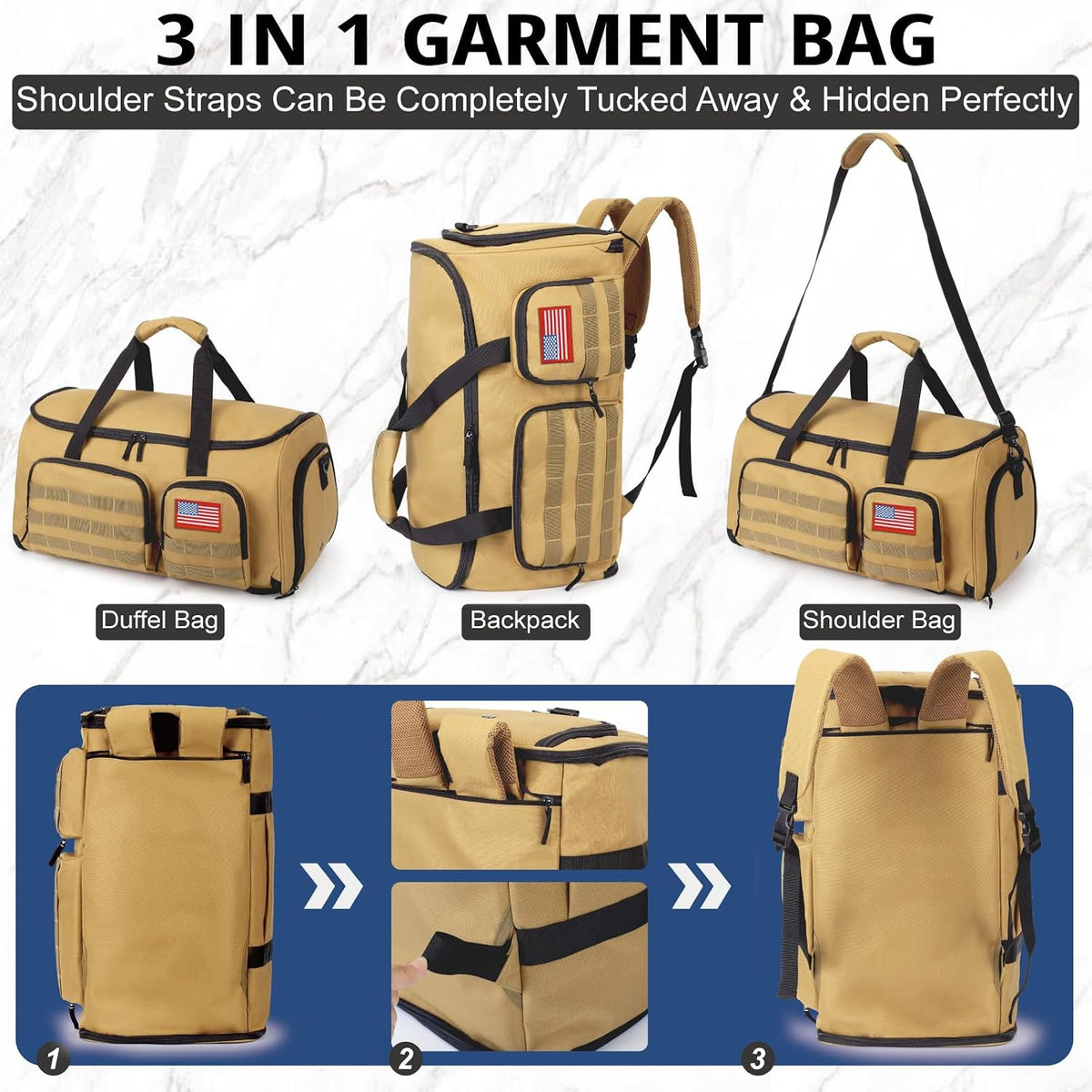 Duffle Bag for Men,Tactical Duffle Bags for Travel,55L Large Capacity Convertible Garment Bag With Shoes Compartment, Multi-functional Gym Bags Suit Bag for Traveling Workout Business Trip