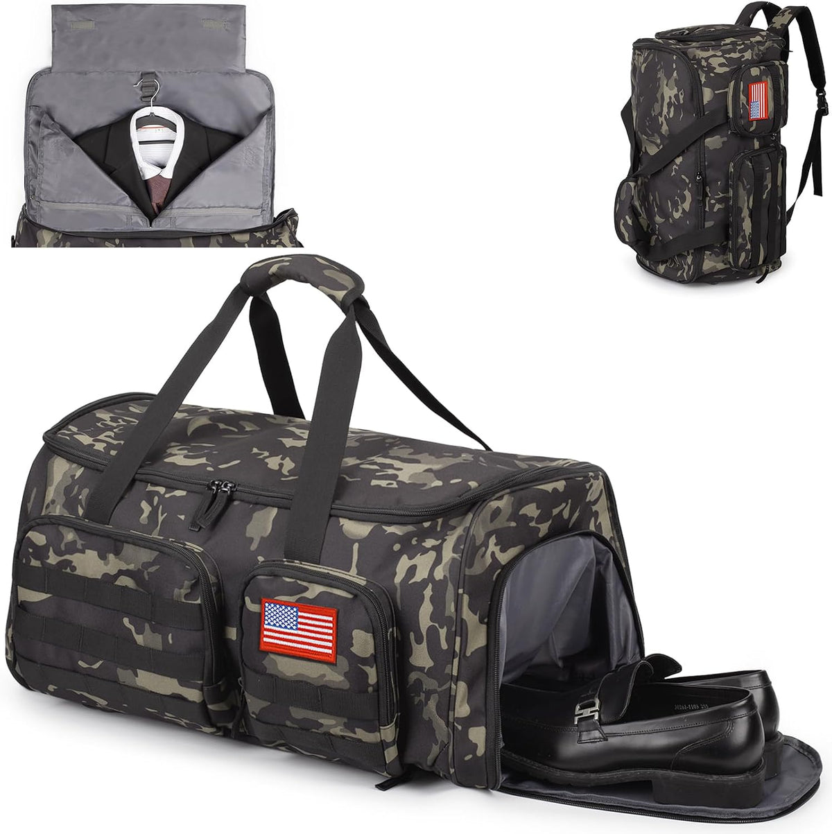 Duffle Bag for Men,Tactical Duffle Bags for Travel,55L Large Capacity Convertible Garment Bag With Shoes Compartment, Multi-functional Gym Bags Suit Bag for Traveling Workout Business Trip