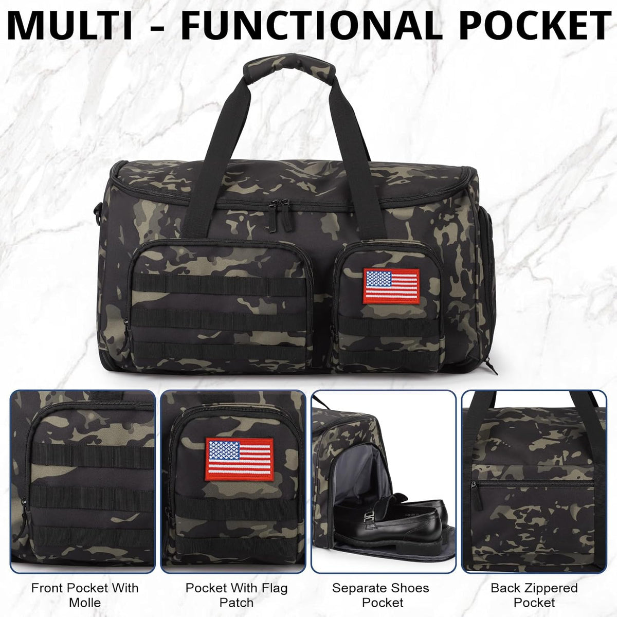 Duffle Bag for Men,Tactical Duffle Bags for Travel,55L Large Capacity Convertible Garment Bag With Shoes Compartment, Multi-functional Gym Bags Suit Bag for Traveling Workout Business Trip
