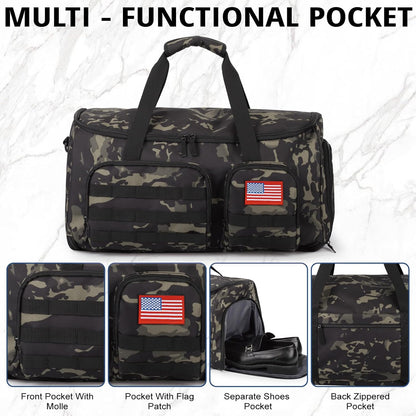 Duffle Bag for Men,Tactical Duffle Bags for Travel,55L Large Capacity Convertible Garment Bag With Shoes Compartment, Multi-functional Gym Bags Suit Bag for Traveling Workout Business Trip