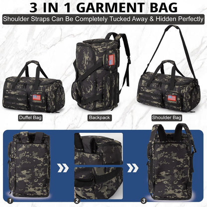 Duffle Bag for Men,Tactical Duffle Bags for Travel,55L Large Capacity Convertible Garment Bag With Shoes Compartment, Multi-functional Gym Bags Suit Bag for Traveling Workout Business Trip