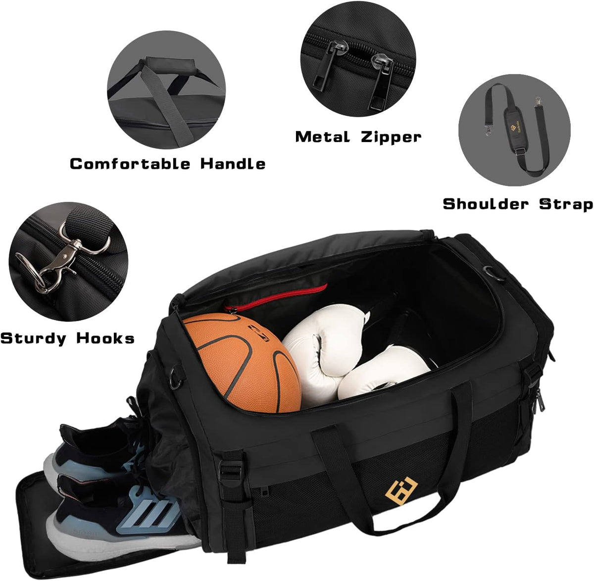Large Sports Gym Bag, Travel Duffel bag with Wet Pocket & Shoes Compartment for men women, 65L, Lightweight