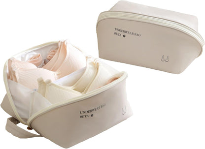 Women's Travel Underwear Organizer Bag, Large Capacity Packing Cube for Bras, Panties and Socks (XL Beige)