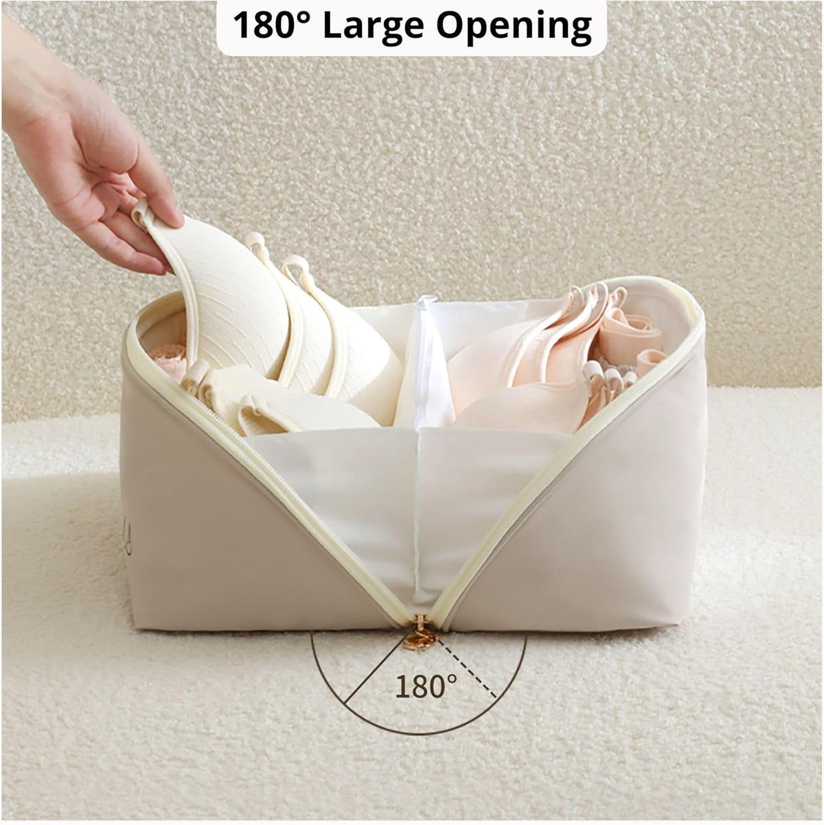Women's Travel Underwear Organizer Bag, Large Capacity Packing Cube for Bras, Panties and Socks (XL Beige)