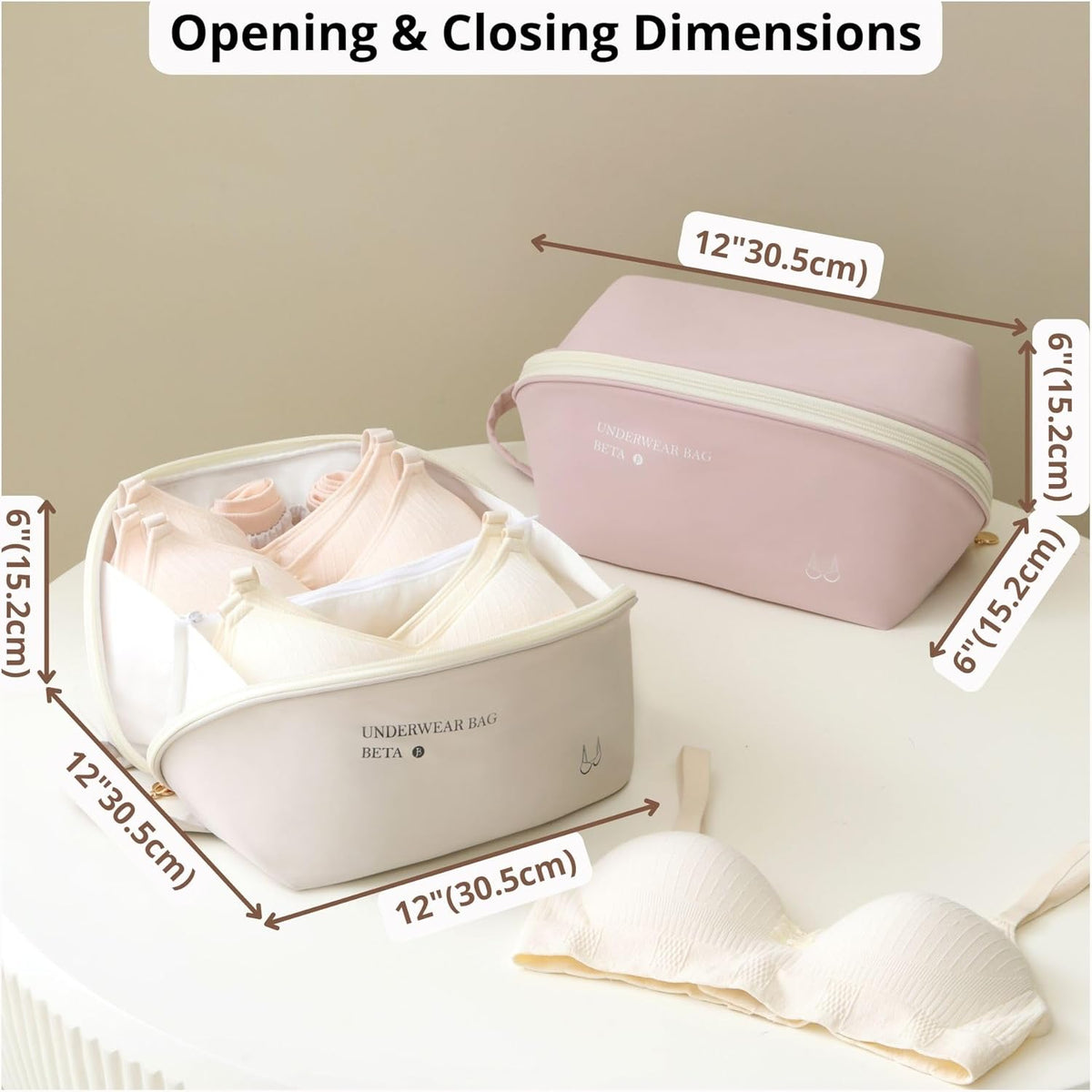 Women's Travel Underwear Organizer Bag, Large Capacity Packing Cube for Bras, Panties and Socks (XL Beige)