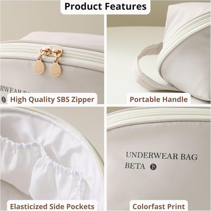 Women's Travel Underwear Organizer Bag, Large Capacity Packing Cube for Bras, Panties and Socks (XL Beige)