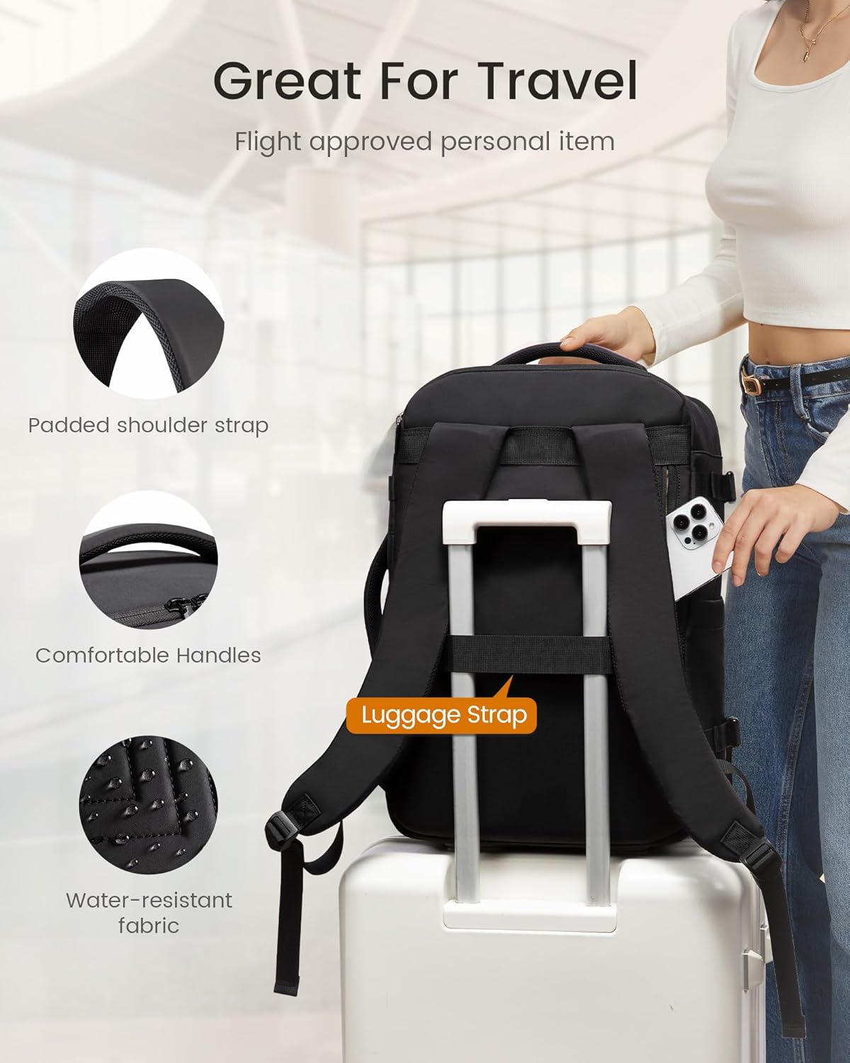 40L Travel Backpack for Women Men, Large Carry on Backpack for Airplanes TSA Personal Item Travel Bag fits 15.6" Laptop, Waterproof Weekender Essentials Airline Approved with 2 Packing Cubes