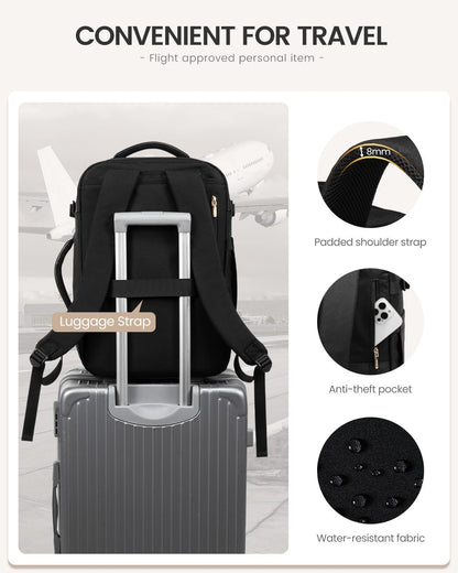 40L Travel Backpack for Women Men, Large Carry on Backpack for Airplanes TSA Personal Item Travel Bag fits 15.6" Laptop, Waterproof Weekender Essentials Airline Approved with 2 Packing Cubes
