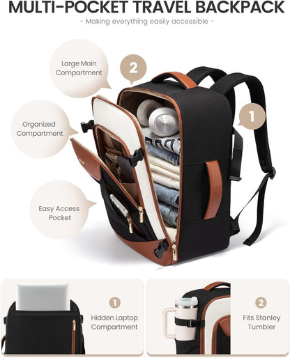40L Travel Backpack for Women Men, Large Carry on Backpack for Airplanes TSA Personal Item Travel Bag fits 15.6" Laptop, Waterproof Weekender Essentials Airline Approved with 2 Packing Cubes