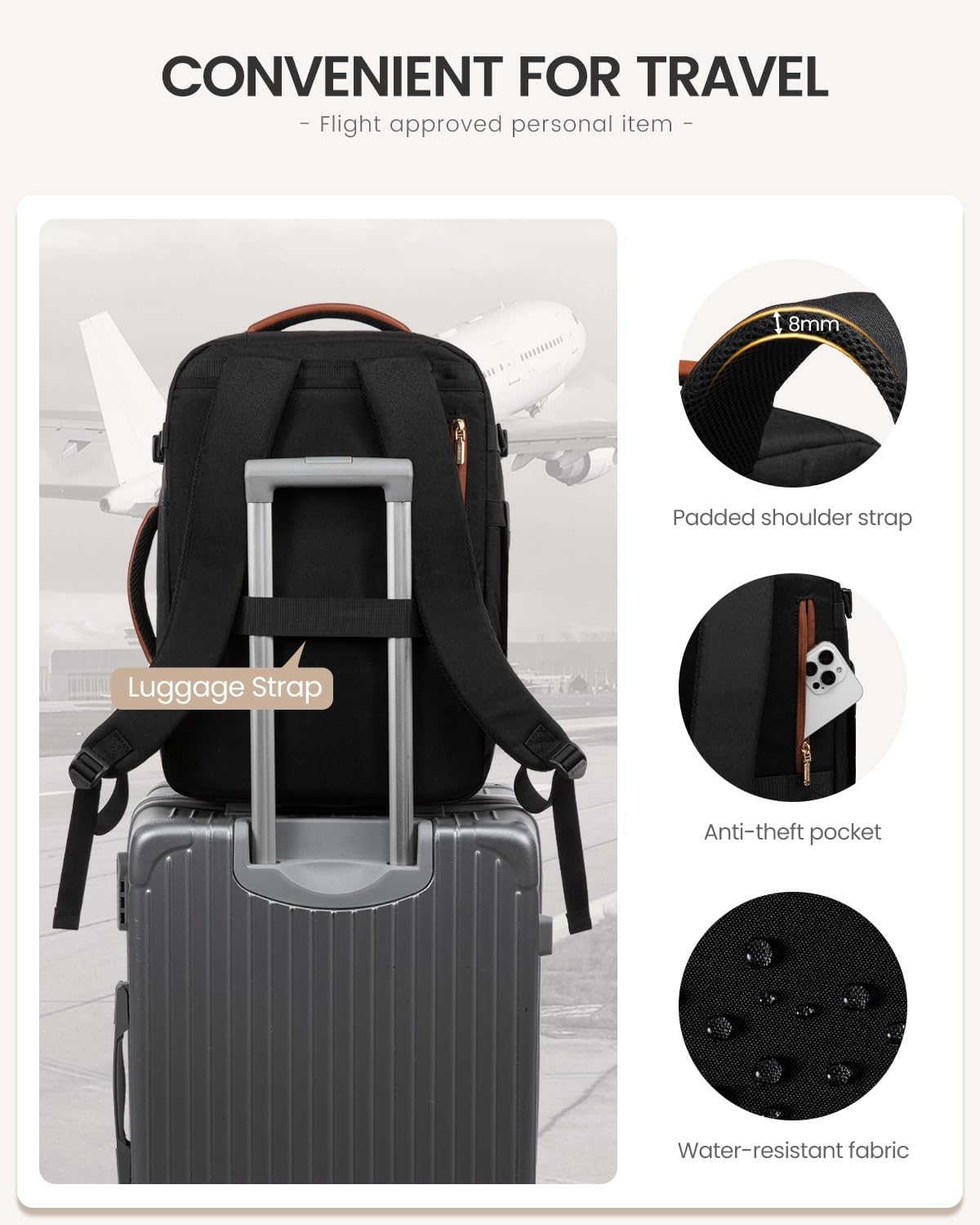 40L Travel Backpack for Women Men, Large Carry on Backpack for Airplanes TSA Personal Item Travel Bag fits 15.6" Laptop, Waterproof Weekender Essentials Airline Approved with 2 Packing Cubes