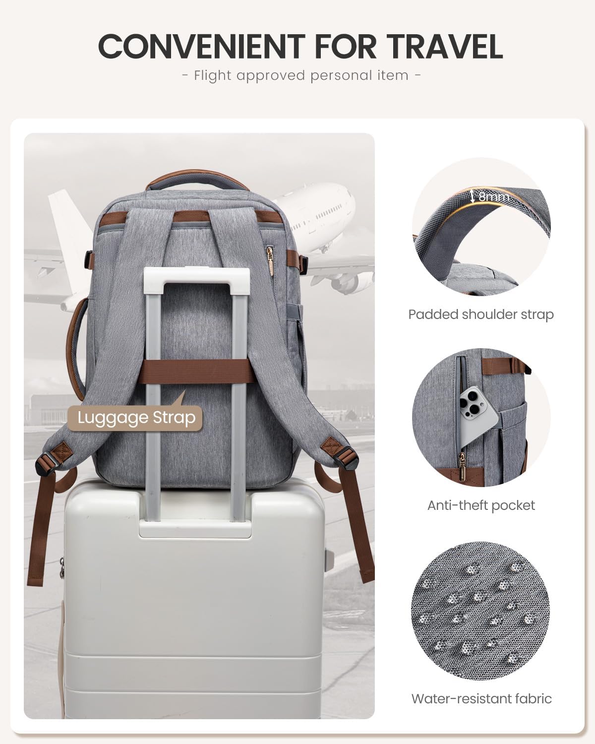 40L Travel Backpack for Women Men, Large Carry on Backpack for Airplanes TSA Personal Item Travel Bag fits 15.6" Laptop, Waterproof Weekender Essentials Airline Approved with 2 Packing Cubes