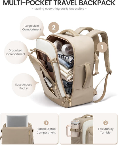 40L Travel Backpack for Women Men, Large Carry on Backpack for Airplanes TSA Personal Item Travel Bag fits 15.6" Laptop, Waterproof Weekender Essentials Airline Approved with 2 Packing Cubes