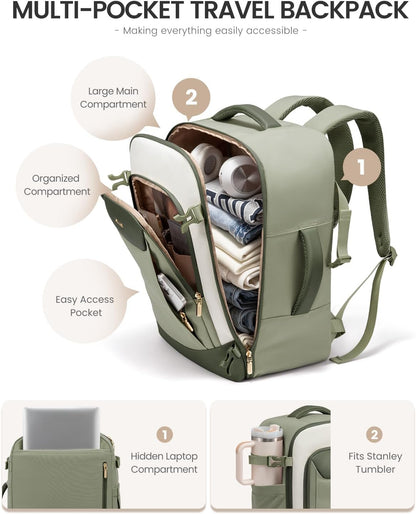 40L Travel Backpack for Women Men, Large Carry on Backpack for Airplanes TSA Personal Item Travel Bag fits 15.6" Laptop, Waterproof Weekender Essentials Airline Approved with 2 Packing Cubes