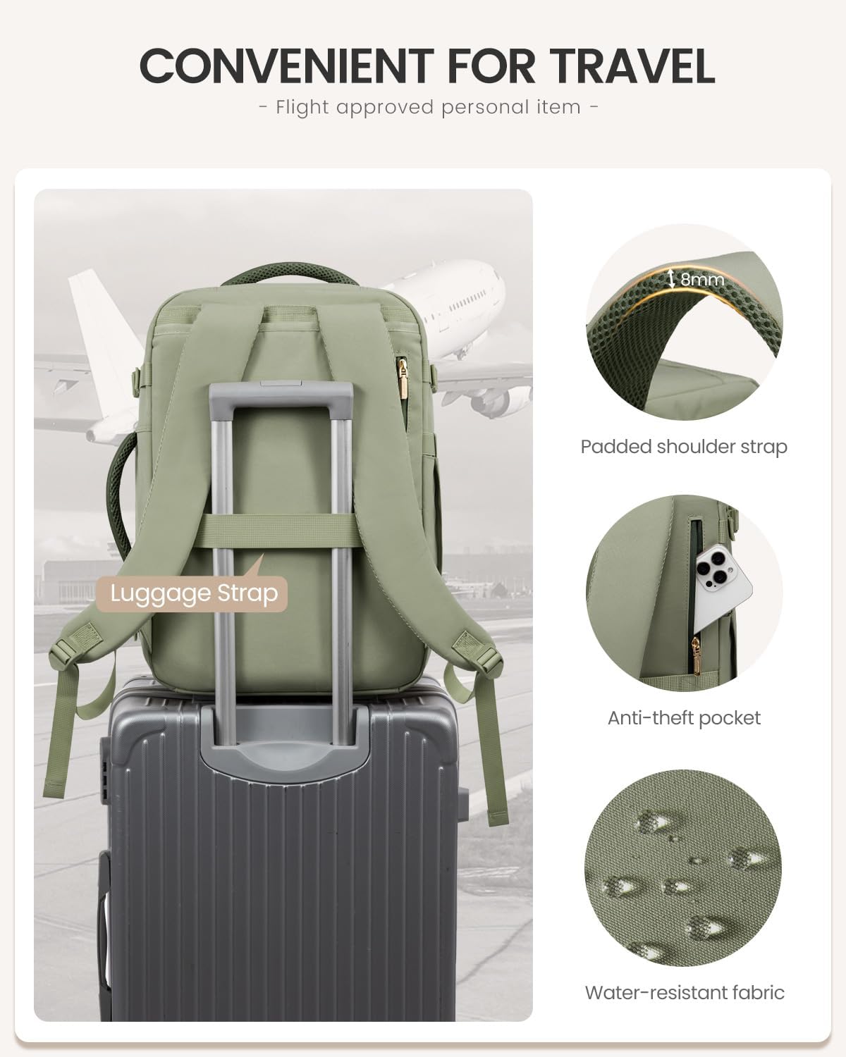 40L Travel Backpack for Women Men, Large Carry on Backpack for Airplanes TSA Personal Item Travel Bag fits 15.6" Laptop, Waterproof Weekender Essentials Airline Approved with 2 Packing Cubes