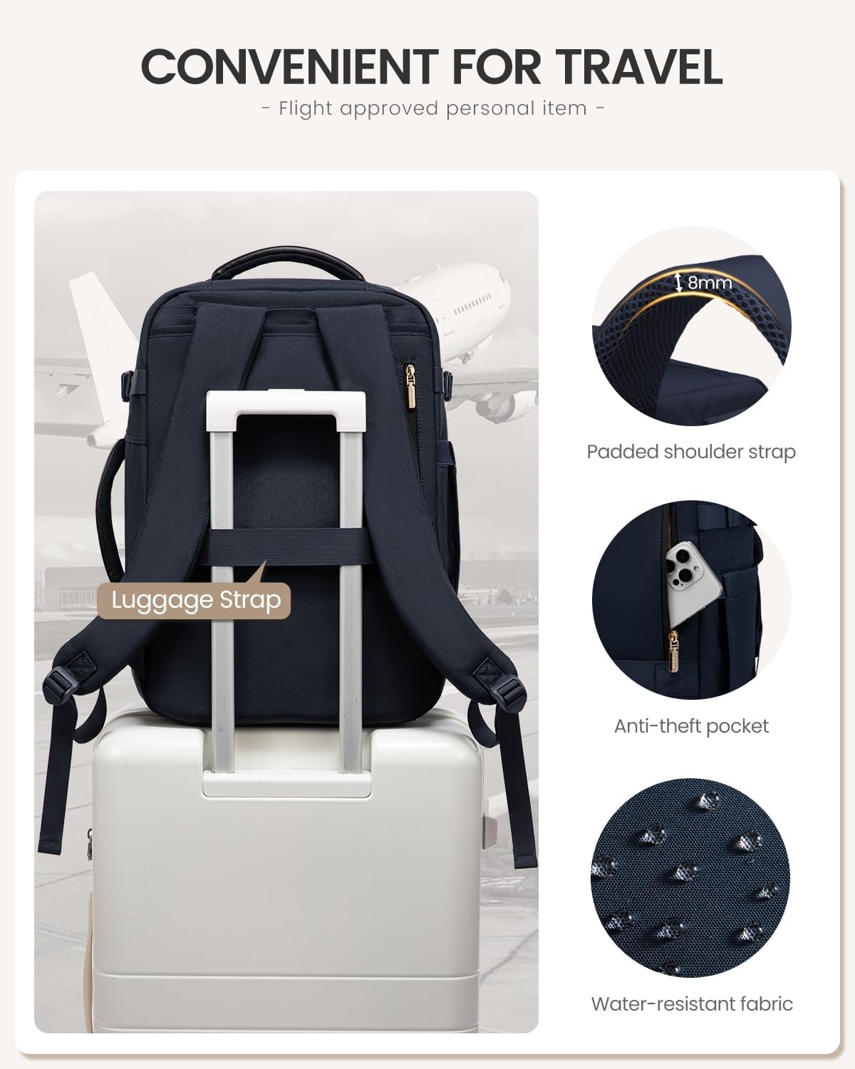 40L Travel Backpack for Women Men, Large Carry on Backpack for Airplanes TSA Personal Item Travel Bag fits 15.6" Laptop, Waterproof Weekender Essentials Airline Approved with 2 Packing Cubes