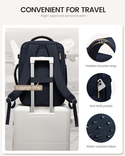 40L Travel Backpack for Women Men, Large Carry on Backpack for Airplanes TSA Personal Item Travel Bag fits 15.6" Laptop, Waterproof Weekender Essentials Airline Approved with 2 Packing Cubes