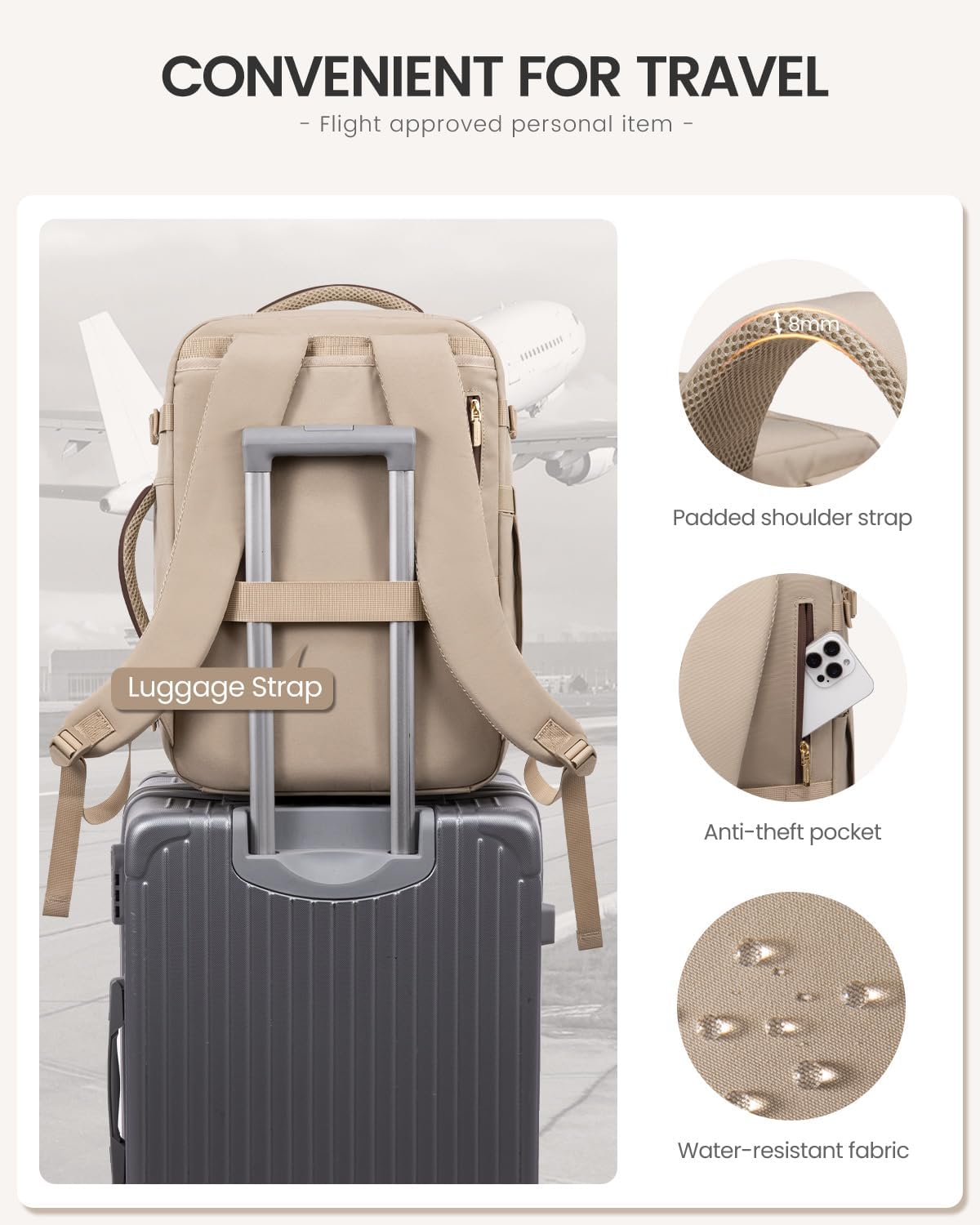 40L Travel Backpack for Women Men, Large Carry on Backpack for Airplanes TSA Personal Item Travel Bag fits 15.6" Laptop, Waterproof Weekender Essentials Airline Approved with 2 Packing Cubes
