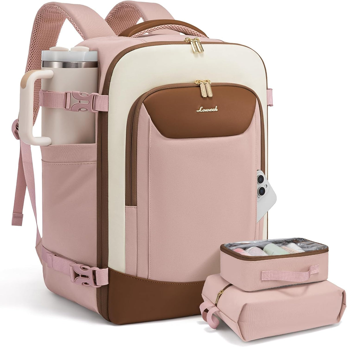 40L Travel Backpack for Women Men, Large Carry on Backpack for Airplanes TSA Personal Item Travel Bag fits 15.6" Laptop, Waterproof Weekender Essentials Airline Approved with 2 Packing Cubes
