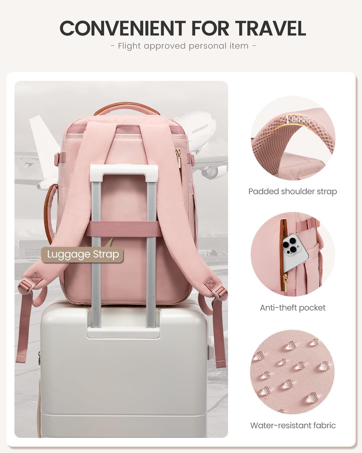 40L Travel Backpack for Women Men, Large Carry on Backpack for Airplanes TSA Personal Item Travel Bag fits 15.6" Laptop, Waterproof Weekender Essentials Airline Approved with 2 Packing Cubes