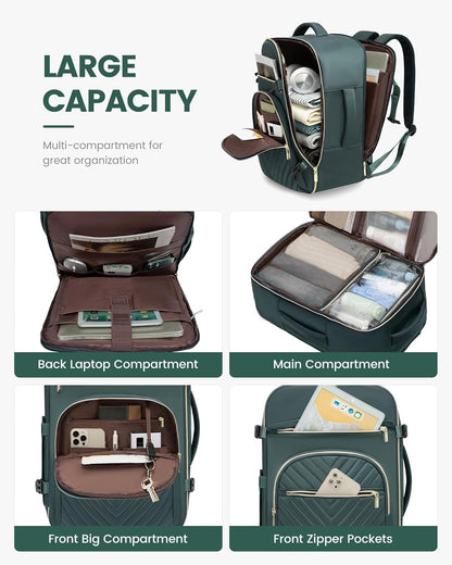 40L Travel Backpack for Women Men, Large Carry on Backpack for Airplanes TSA Personal Item Travel Bag fits 15.6" Laptop, Waterproof Weekender Essentials Airline Approved with 2 Packing Cubes