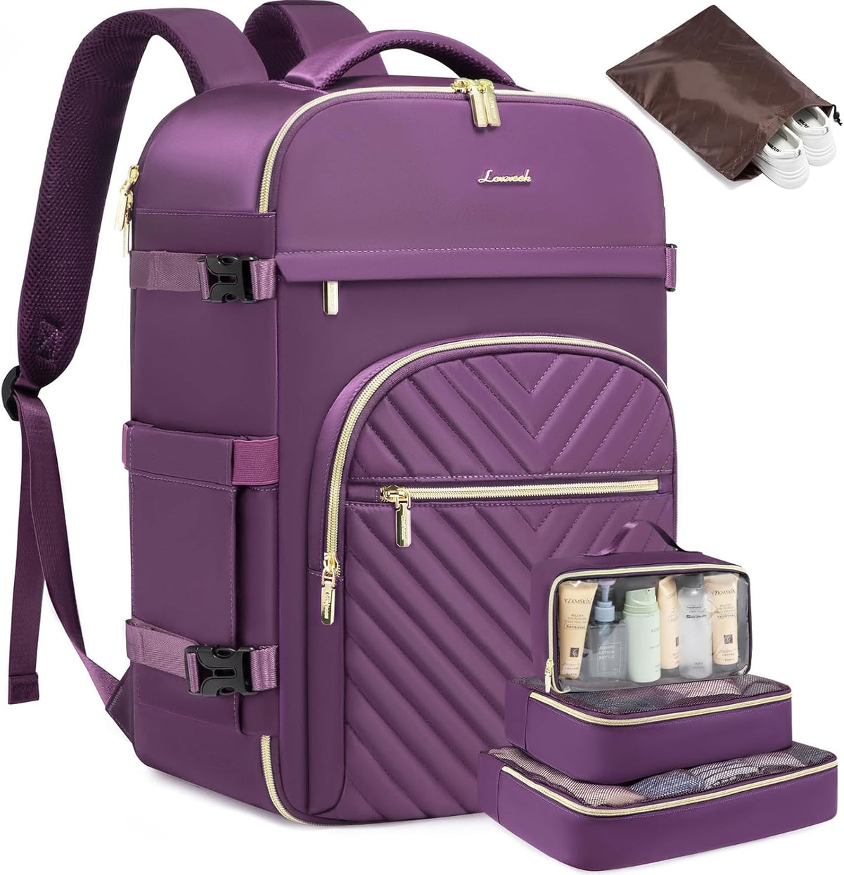 40L Travel Backpack for Women Men, Large Carry on Backpack for Airplanes TSA Personal Item Travel Bag fits 15.6" Laptop, Waterproof Weekender Essentials Airline Approved with 2 Packing Cubes