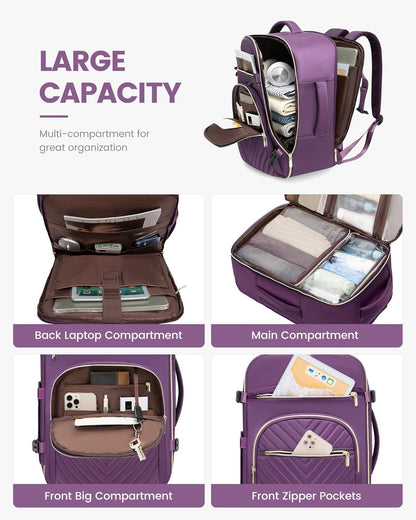 40L Travel Backpack for Women Men, Large Carry on Backpack for Airplanes TSA Personal Item Travel Bag fits 15.6" Laptop, Waterproof Weekender Essentials Airline Approved with 2 Packing Cubes
