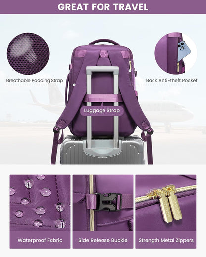 40L Travel Backpack for Women Men, Large Carry on Backpack for Airplanes TSA Personal Item Travel Bag fits 15.6" Laptop, Waterproof Weekender Essentials Airline Approved with 2 Packing Cubes