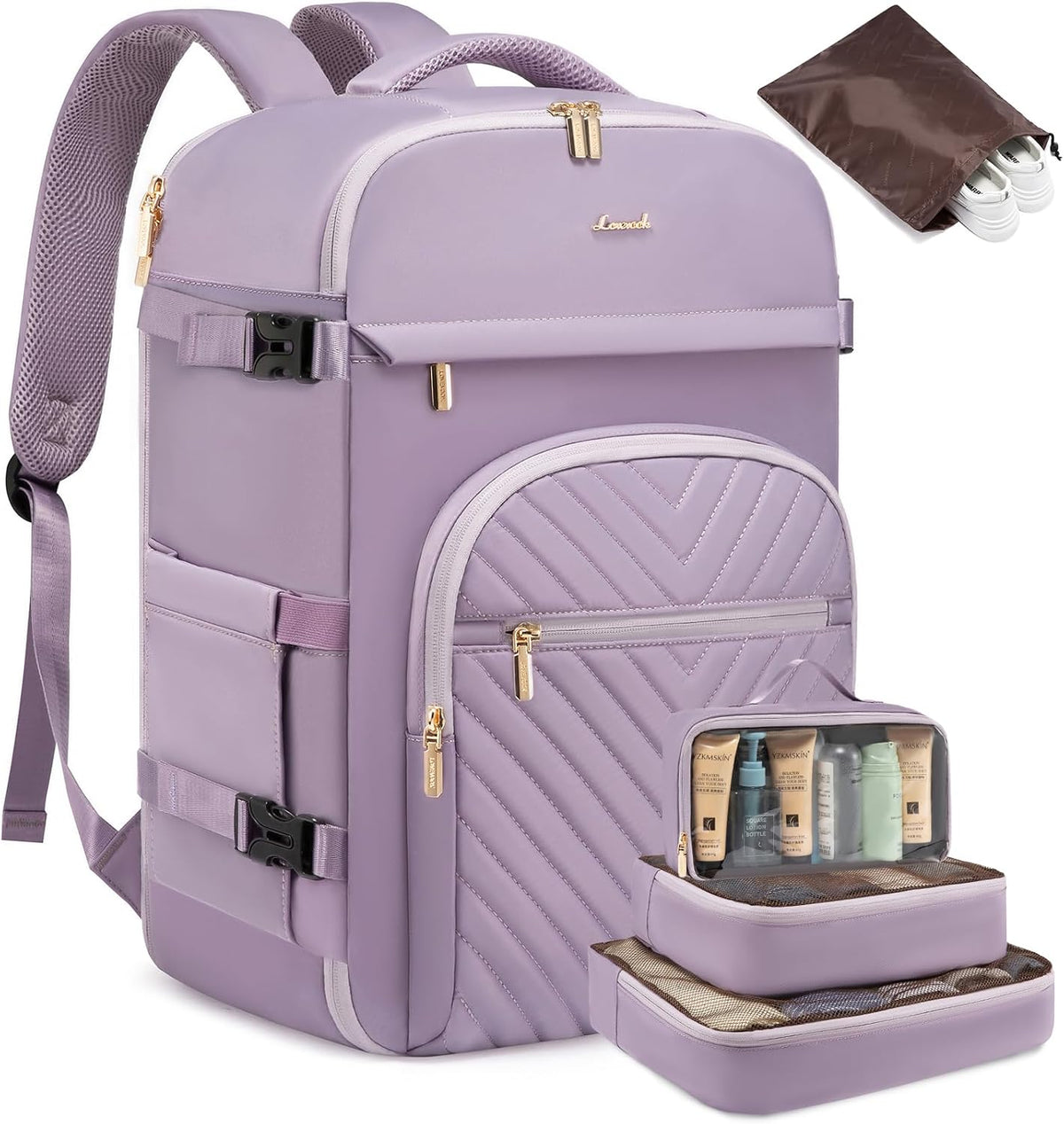 40L Travel Backpack for Women Men, Large Carry on Backpack for Airplanes TSA Personal Item Travel Bag fits 15.6" Laptop, Waterproof Weekender Essentials Airline Approved with 2 Packing Cubes