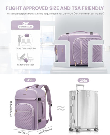 40L Travel Backpack for Women Men, Large Carry on Backpack for Airplanes TSA Personal Item Travel Bag fits 15.6" Laptop, Waterproof Weekender Essentials Airline Approved with 2 Packing Cubes