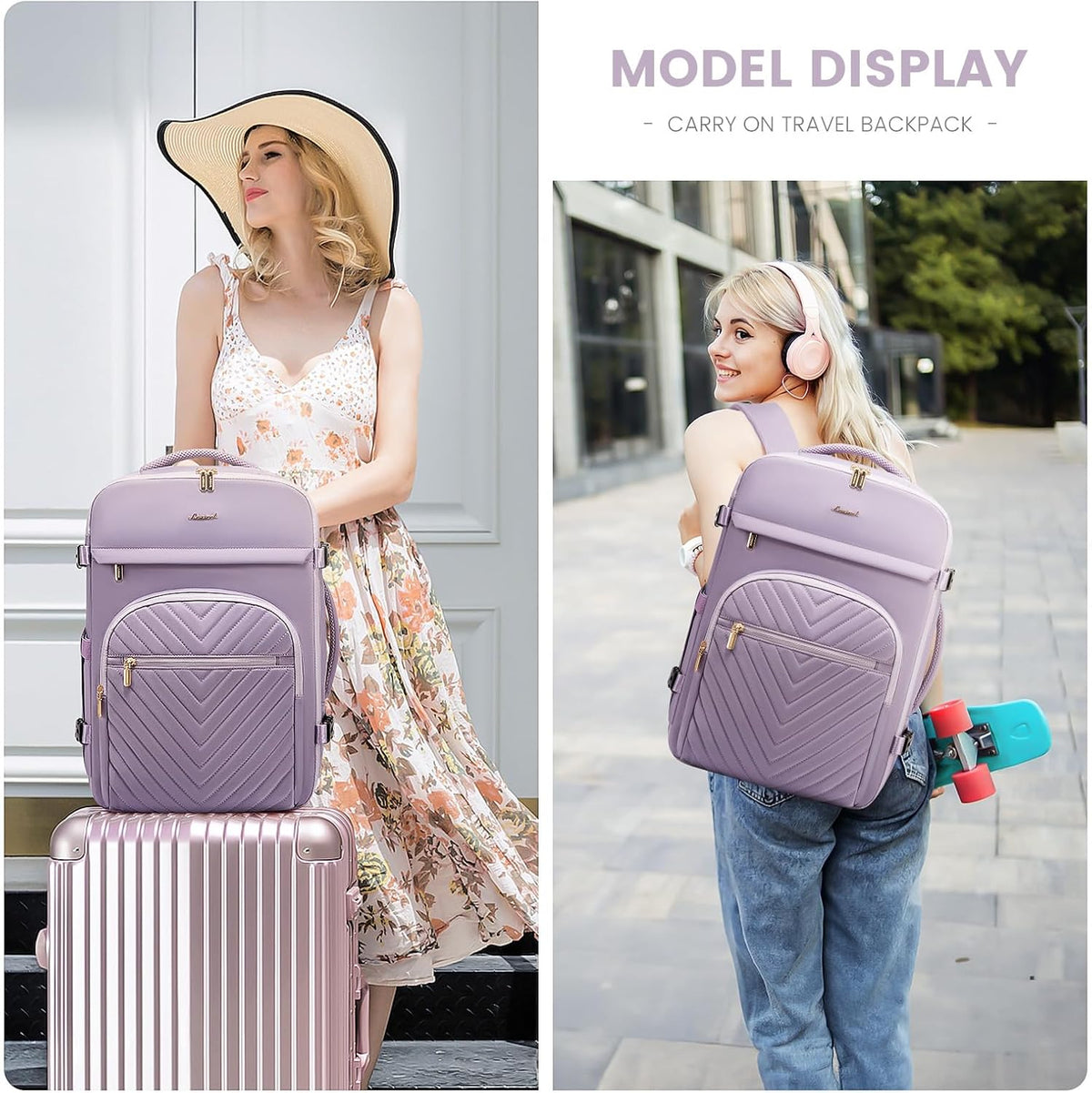 40L Travel Backpack for Women Men, Large Carry on Backpack for Airplanes TSA Personal Item Travel Bag fits 15.6" Laptop, Waterproof Weekender Essentials Airline Approved with 2 Packing Cubes