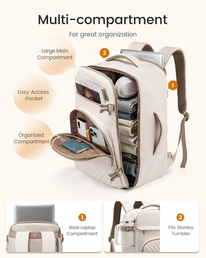 40L Travel Backpack for Women Men, Large Carry on Backpack for Airplanes TSA Personal Item Travel Bag fits 15.6" Laptop, Waterproof Weekender Essentials Airline Approved with 2 Packing Cubes