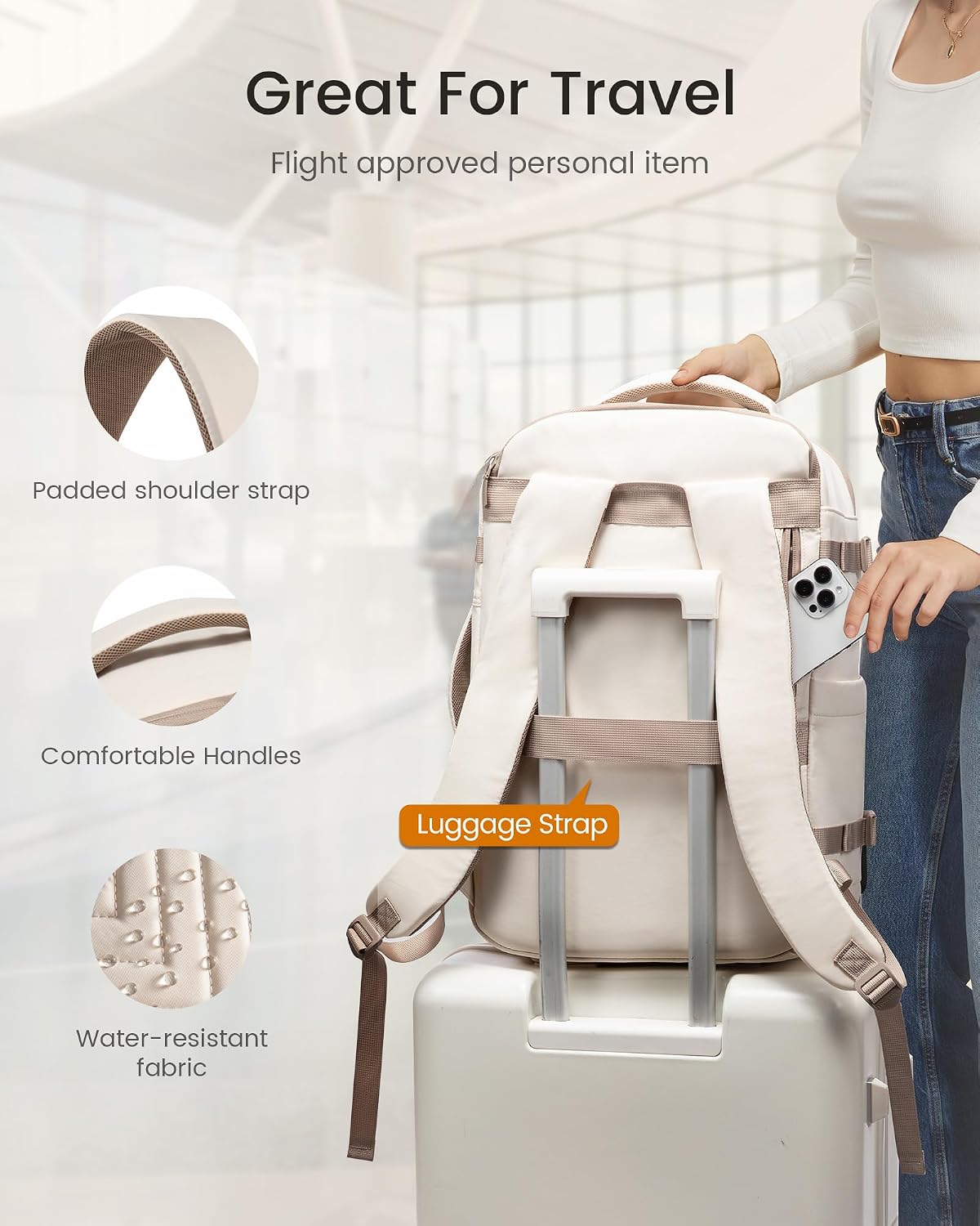 40L Travel Backpack for Women Men, Large Carry on Backpack for Airplanes TSA Personal Item Travel Bag fits 15.6" Laptop, Waterproof Weekender Essentials Airline Approved with 2 Packing Cubes