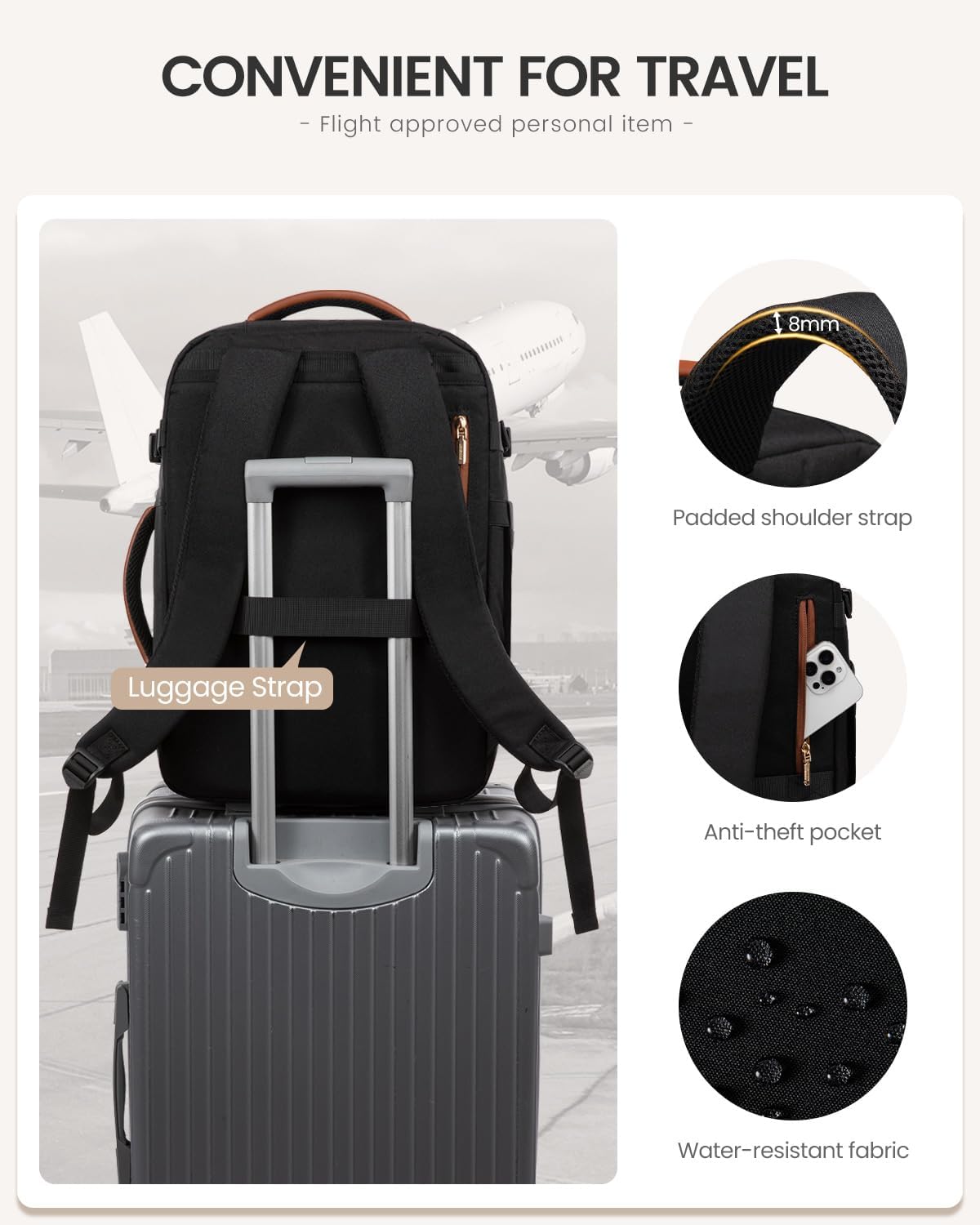 40L Travel Backpack for Women Men, Large Carry on Backpack for Airplanes TSA Personal Item Travel Bag fits 15.6" Laptop, Waterproof Weekender Essentials Airline Approved with 2 Packing Cubes