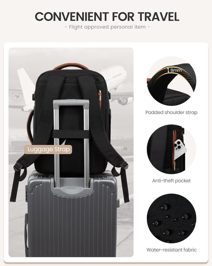 40L Travel Backpack for Women Men, Large Carry on Backpack for Airplanes TSA Personal Item Travel Bag fits 15.6" Laptop, Waterproof Weekender Essentials Airline Approved with 2 Packing Cubes