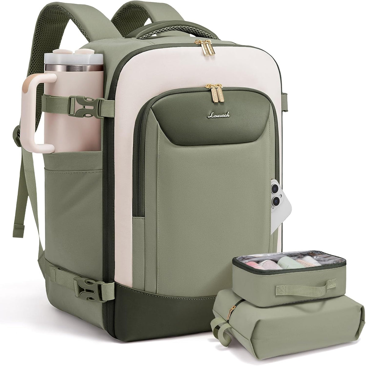 40L Travel Backpack for Women Men, Large Carry on Backpack for Airplanes TSA Personal Item Travel Bag fits 15.6" Laptop, Waterproof Weekender Essentials Airline Approved with 2 Packing Cubes