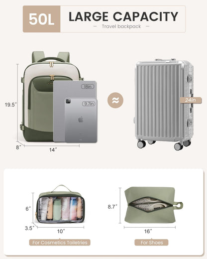 40L Travel Backpack for Women Men, Large Carry on Backpack for Airplanes TSA Personal Item Travel Bag fits 15.6" Laptop, Waterproof Weekender Essentials Airline Approved with 2 Packing Cubes