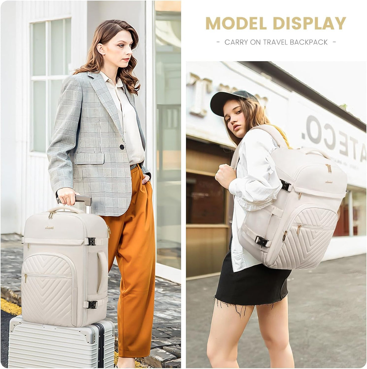40L Travel Backpack for Women Men, Large Carry on Backpack for Airplanes TSA Personal Item Travel Bag fits 15.6" Laptop, Waterproof Weekender Essentials Airline Approved with 2 Packing Cubes