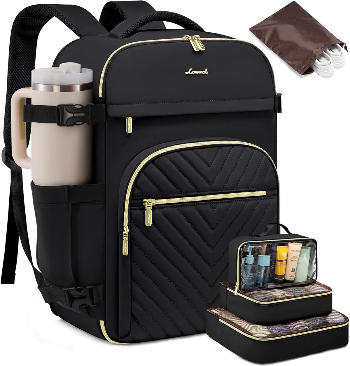 40L Travel Backpack for Women Men, Large Carry on Backpack for Airplanes TSA Personal Item Travel Bag fits 15.6" Laptop, Waterproof Weekender Essentials Airline Approved with 2 Packing Cubes