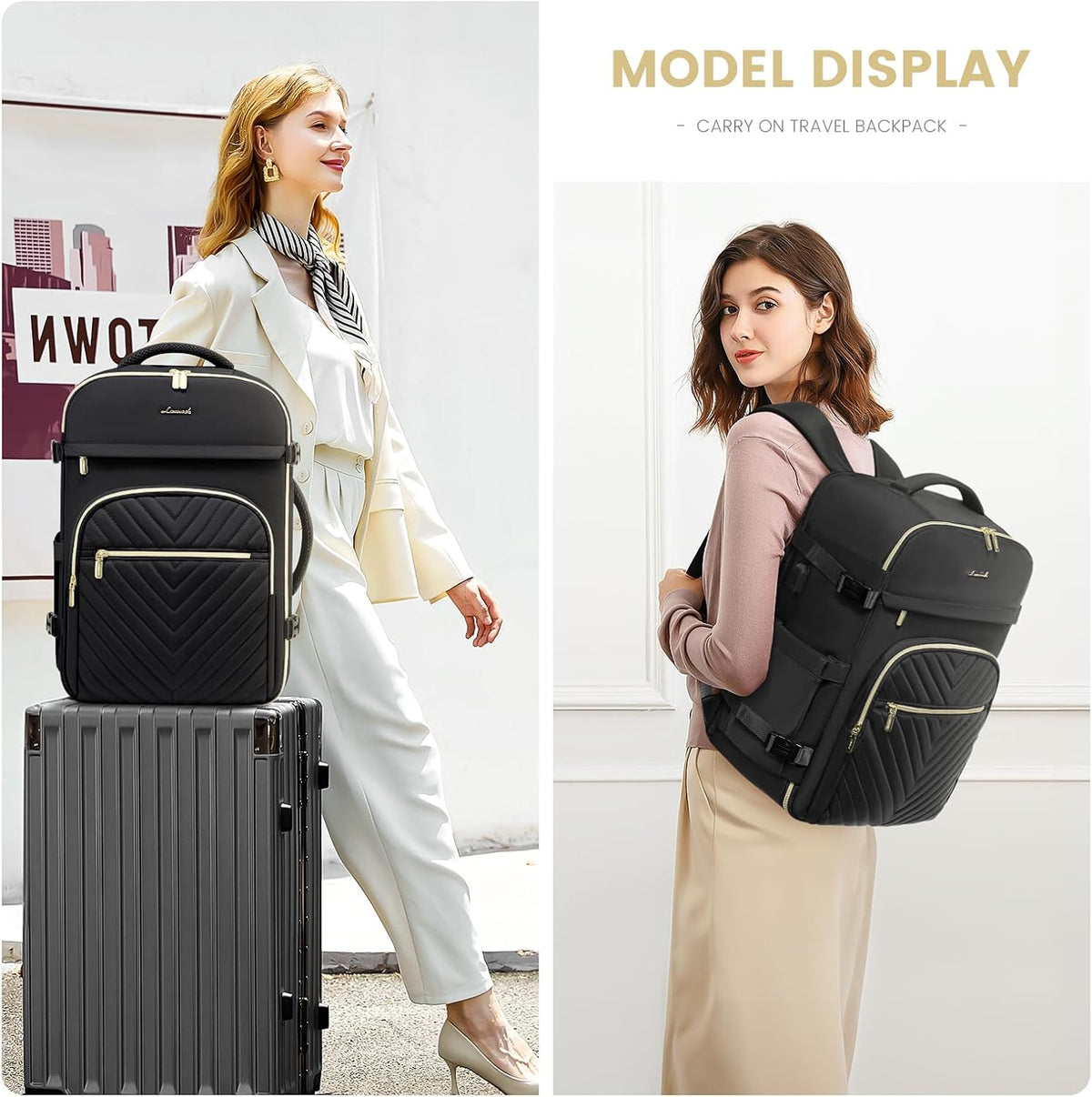 40L Travel Backpack for Women Men, Large Carry on Backpack for Airplanes TSA Personal Item Travel Bag fits 15.6" Laptop, Waterproof Weekender Essentials Airline Approved with 2 Packing Cubes