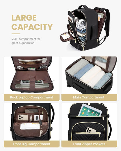 40L Travel Backpack for Women Men, Large Carry on Backpack for Airplanes TSA Personal Item Travel Bag fits 15.6" Laptop, Waterproof Weekender Essentials Airline Approved with 2 Packing Cubes